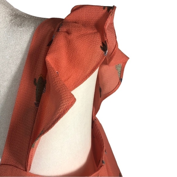 Torrid Popover Top Women 1 Orange with Green Cacti Graphics  Ruffle on Straps - Picture 3 of 9